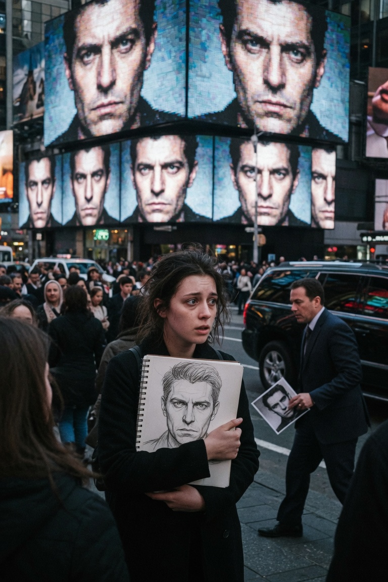 Ha disegnato uno sconosciuto in metropolitana… il mattino dopo il suo volto copriva ogni schermo di Times Square