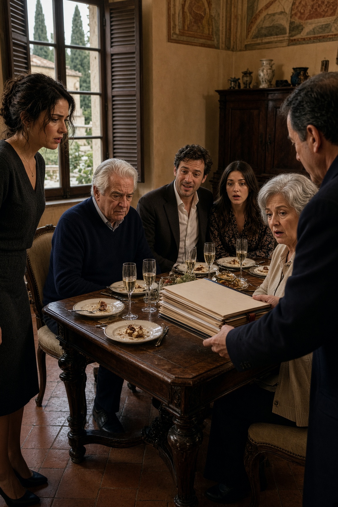 Durante la cena mio padre regalò la villa a mio fratello e il rifugio a mia sorella — poi arrivò un corriere del tribunale con gli atti che nessuno voleva vedere