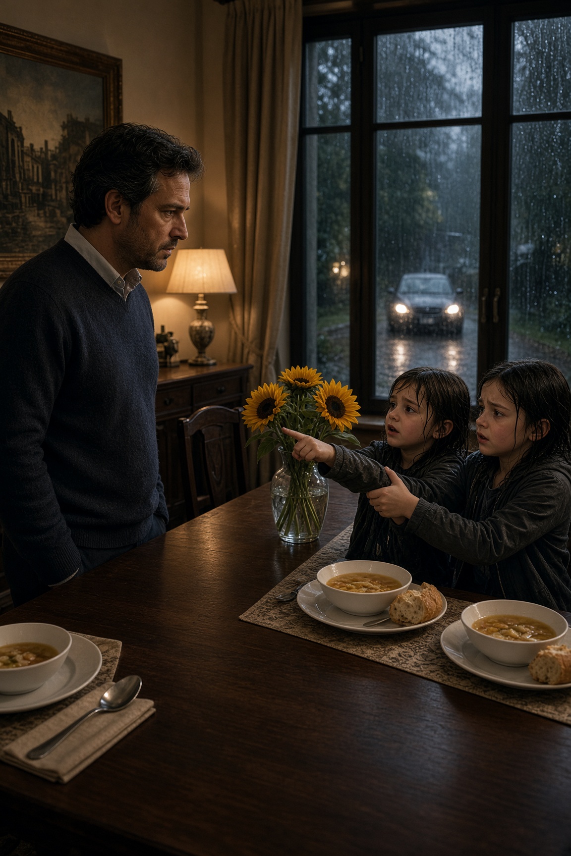 Due bambine affamate bussarono alla villa dell’uomo più temuto di Milano durante il temporale—poi la più piccola indicò i girasoli e pronunciò le parole della figlia che lui aveva perduto