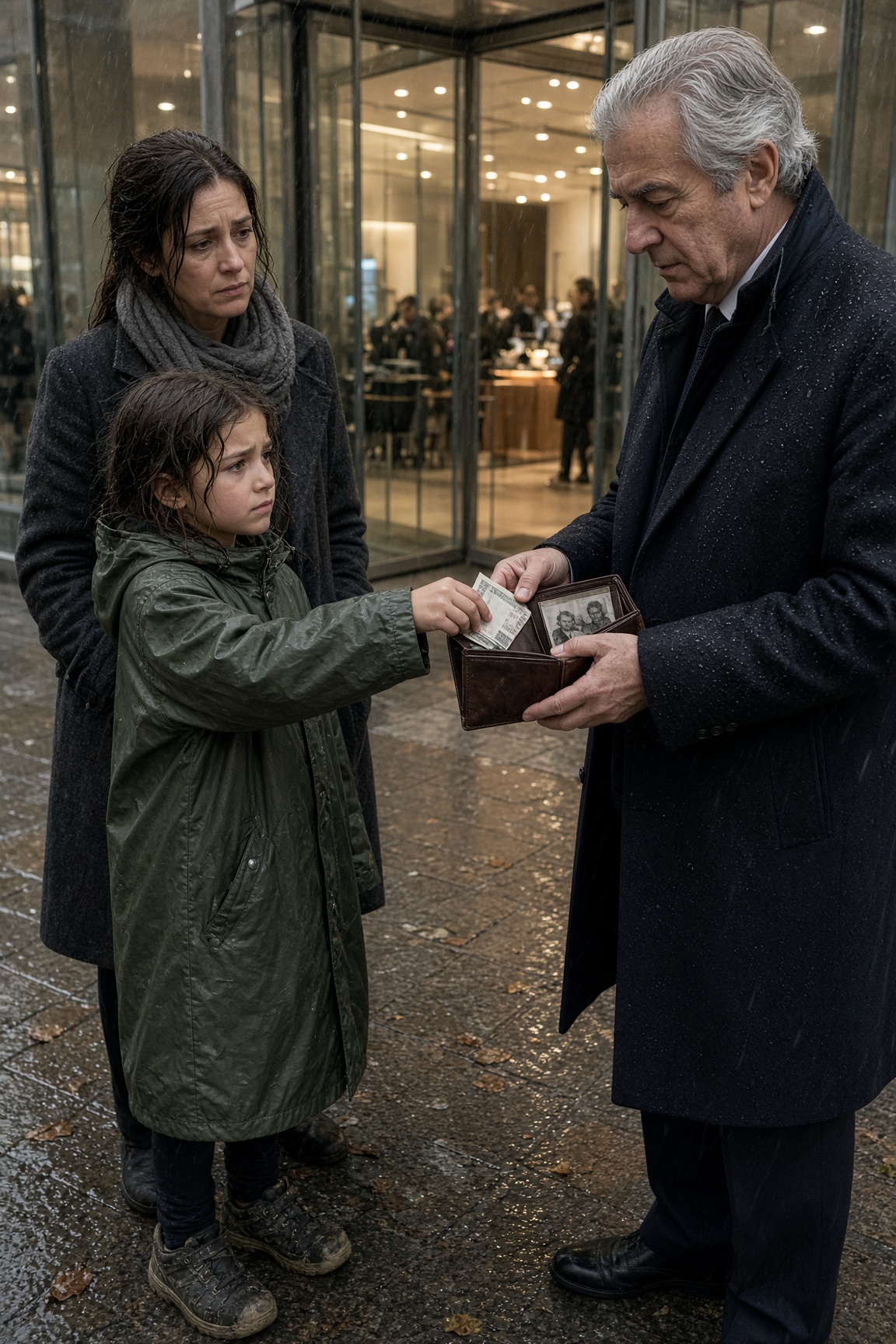 Una bambina di otto anni aspettò due ore sotto la pioggia per restituirmi il portafoglio — poi rifiutò la mia ricompensa e mi fece guardare la mia ricchezza con occhi diversi