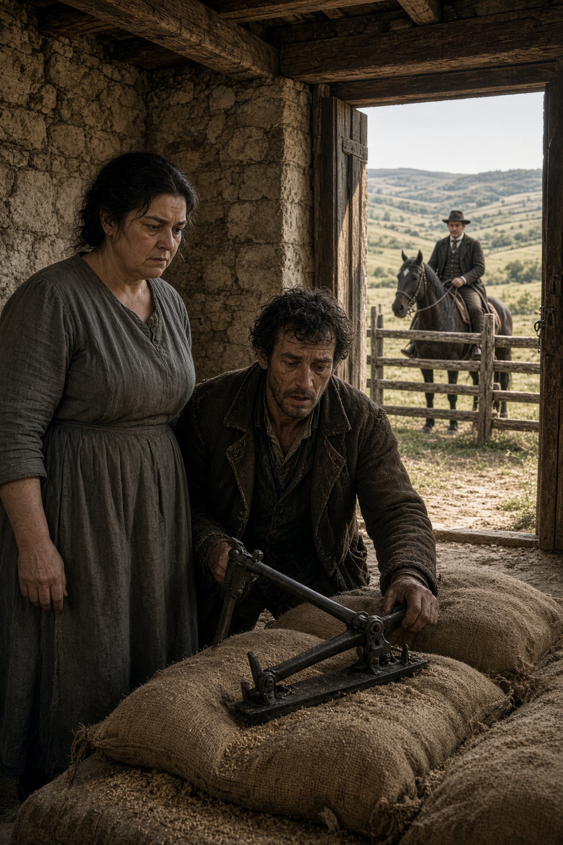 La gigantesca vedova gli propose un matrimonio per salvare il ranch, ma ciò che trovarono nel fienile collegava la morte di suo marito alla rovina di lui