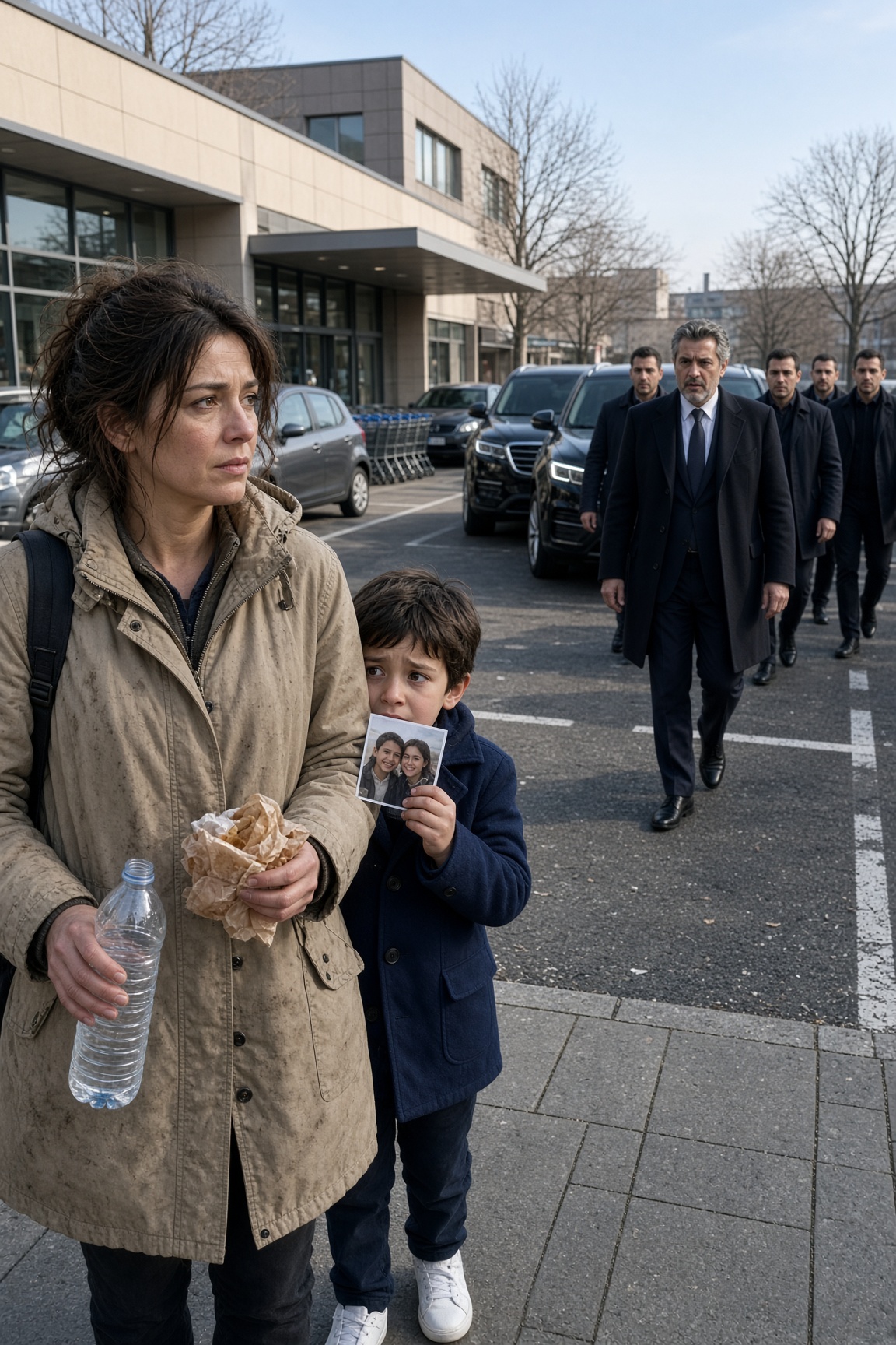 Il bambino non parlava da due anni, ma dopo che una senzatetto gli diede il suo unico panino sussurrò il proprio nome… pochi minuti dopo, tre SUV neri entrarono nel parcheggio