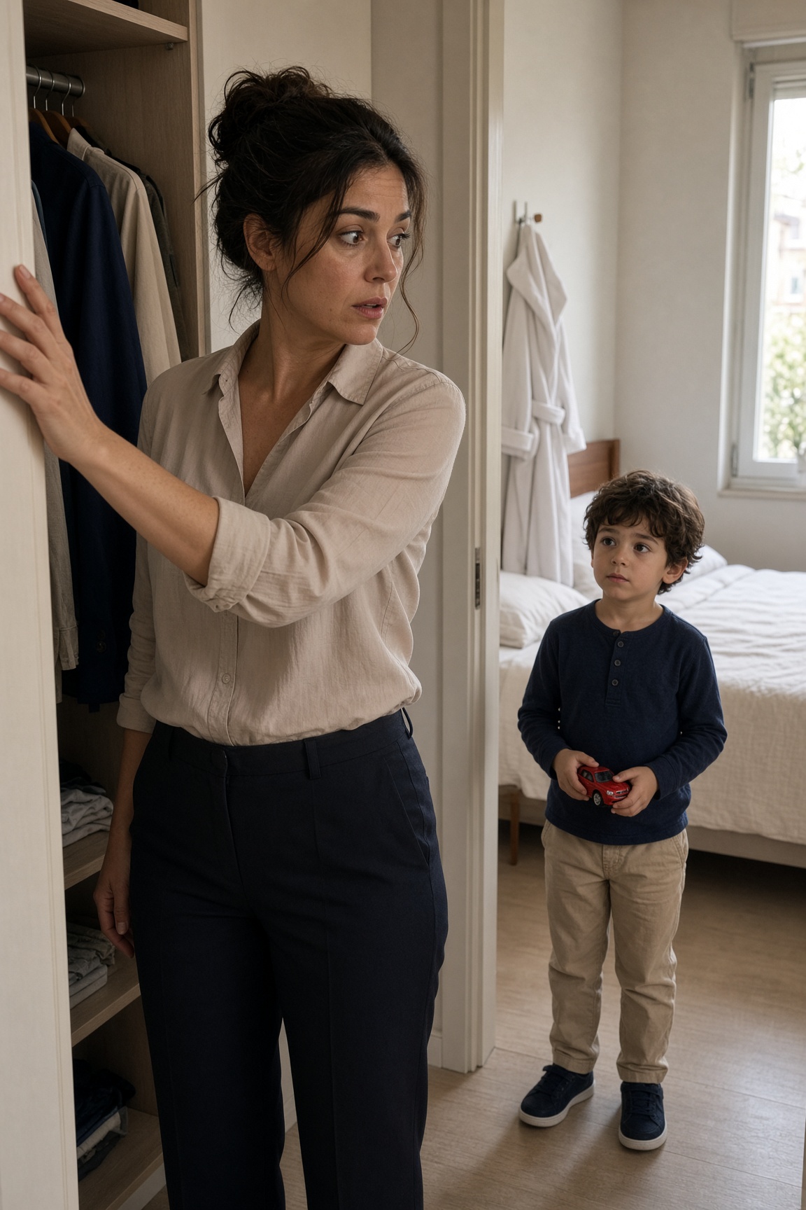 Mio figlio di cinque anni sussurrò: «Papà ha baciato la donna con la tua vestaglia»—poi scoprii perché mia suocera spegneva sempre le telecamere