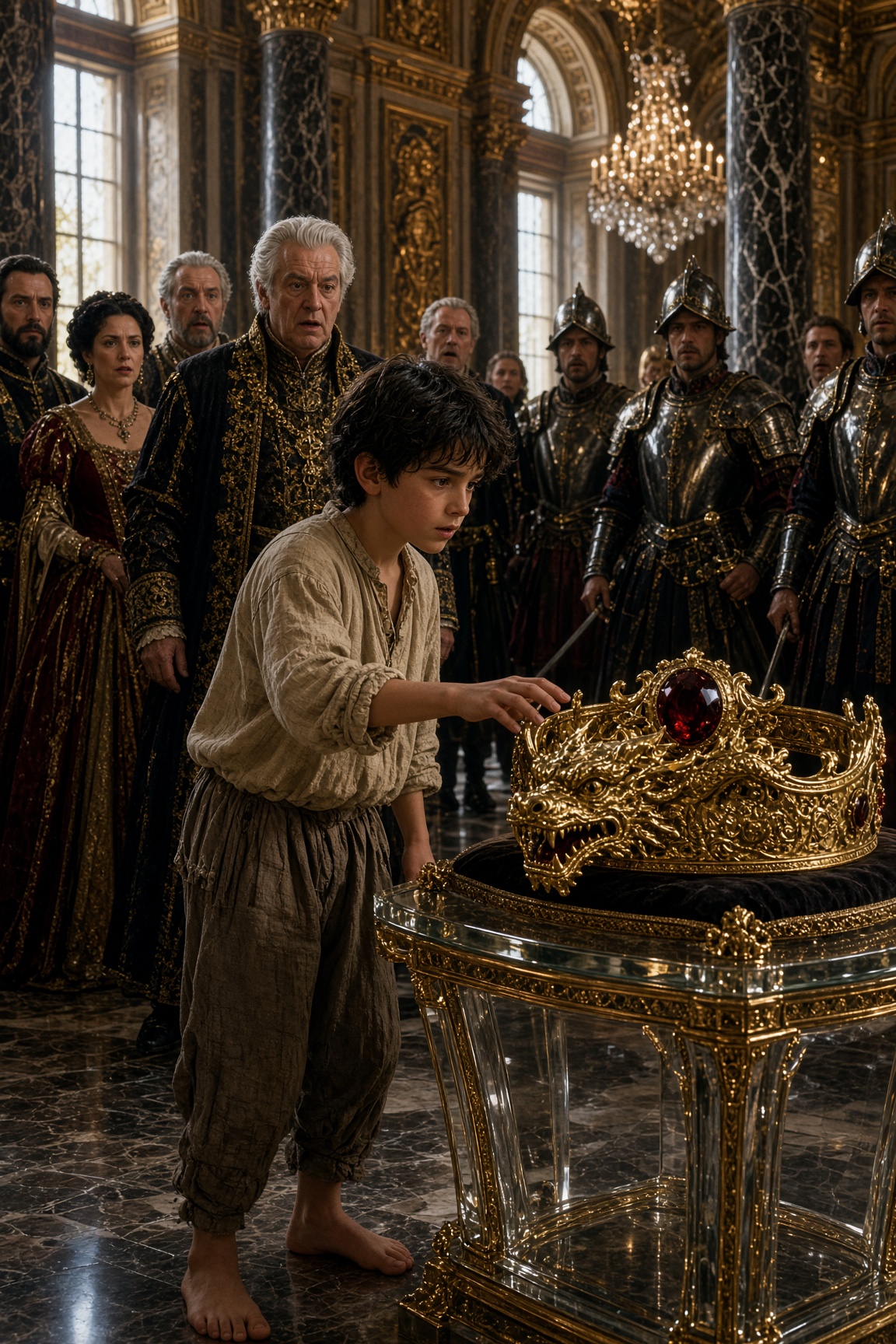 Il bambino scalzo sfiorò la Corona del Drago — e il re riconobbe nei suoi occhi un segreto sepolto da vent’anni