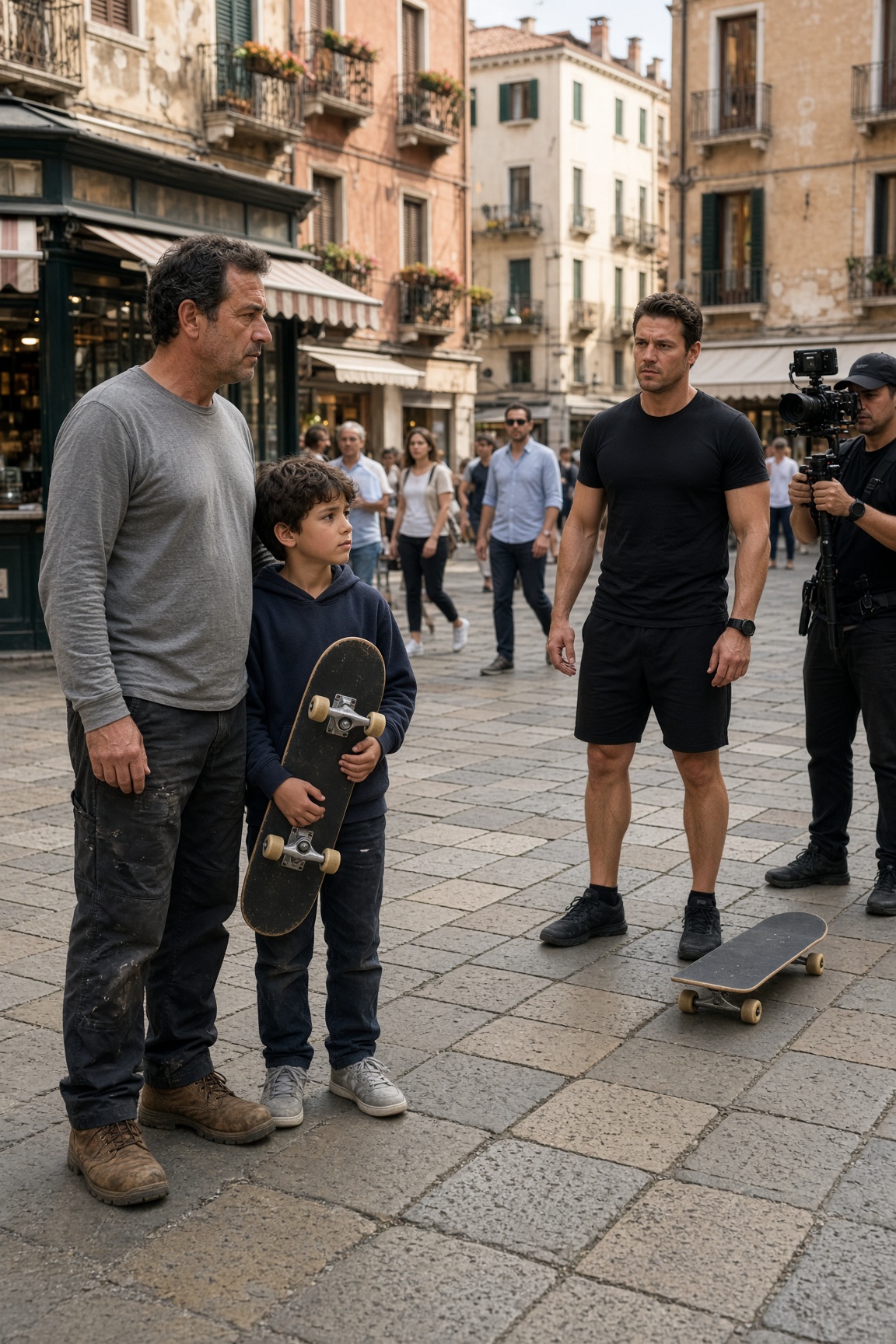 Un influencer trasformò l’errore di un bambino in uno spettacolo — poi suo padre disse una frase che fece tacere tutta la piazza